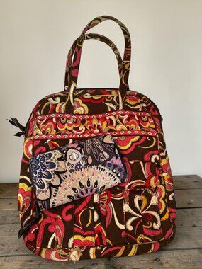 Vera Bradley Floral Quilted Tote With Matching Wallet Brown Pink Yellow Pattern